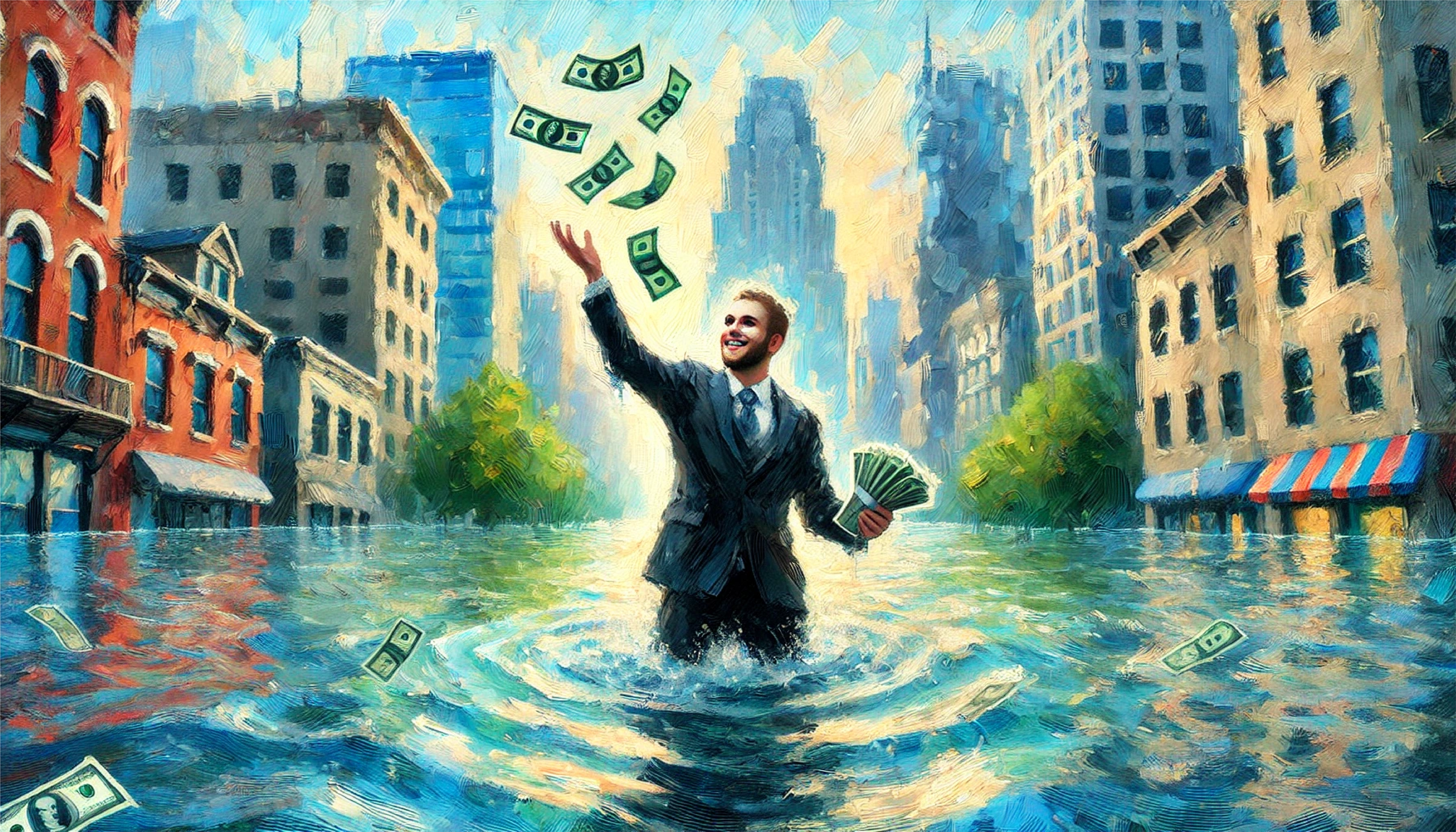 A happy investor in a flooded city: he made the right bet!